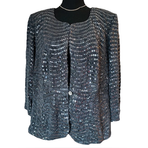 Alex Evenings Womens Sequin Jacket – Size 18W Kohl Gray with Silver Shimmer - Picture 1 of 12